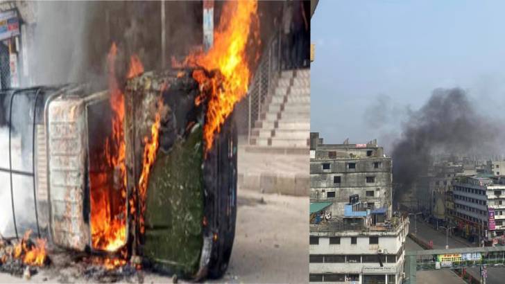 কচুক্ষেত এলাকায় পোশাক শ্রমিকদের বিক্ষোভ, সেনা–পুলিশের গাড়িতে আগুন
