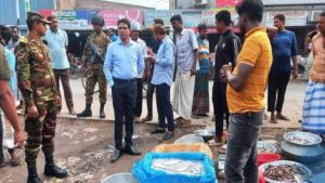 ফুটপাতে অবৈধ মাছের বাজার, নাটোরে ৫ ব্যবসায়ীকে জরিমানা