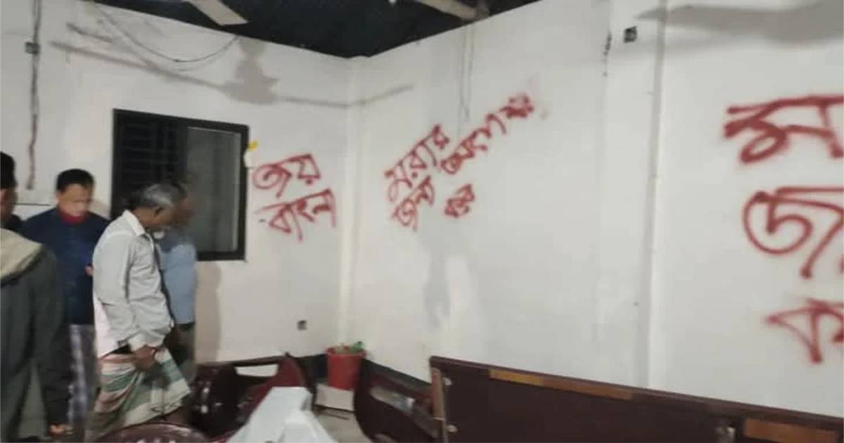 রায়পুরার বিএনপির কার্যালয় ভাংচুর করে ‘মরার জন্য প্রস্তু’ লিখে হুমকি