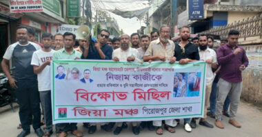 চিতলমারী উপজেলা জিয়া মঞ্চের সভাপতির হত্যার প্রতিবাদে পিরোজপুরে মানববন্ধন