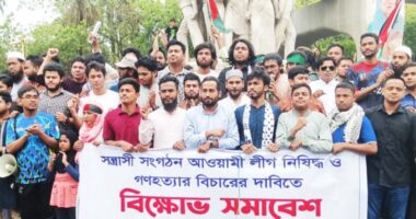 আওয়ামী লীগ নিষিদ্ধের দাবিতে রাজধানীতে বিক্ষোভ