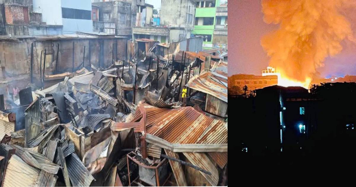 মুন্সিগঞ্জে গভীর রাতে আগুনে পুড়লো ৮০ দোকান