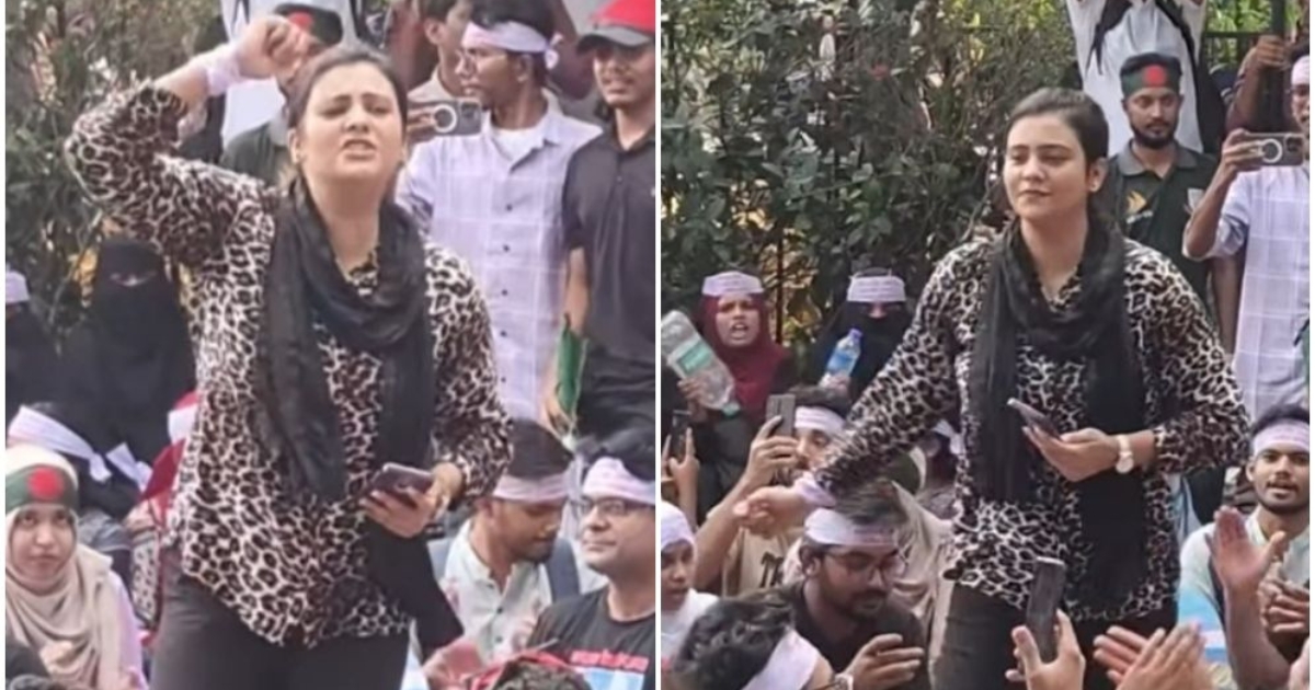 ‘মুলা না বোতল’,জবির আন্দোলনে অংশ নিয়ে দীপ্তি চৌধুরীর স্লোগান