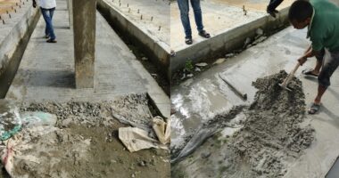 রেল স্টেশনে ওয়াসফিটে ঘাস এবং আগাছার উপরে পুনরায় চলছে ঢালাই কাজ,