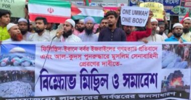 ইরান - ফিলিস্তিনে ইজরায়েলের বর্বরোচিত হামলার প্রতিবাদে নাটোরে বিক্ষোভ অনুষ্ঠিত