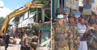 জলাবদ্ধতা নিরাসনে সেনবাগ সেবারহাটে অবৈধ স্থাপনা গুঁড়িয়ে দিল উপজেলা প্রশাসন
