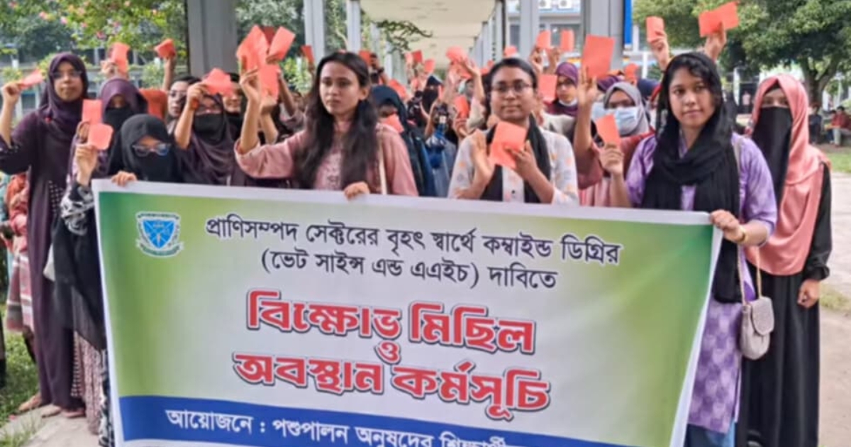 বাহা'কে লাল কার্ড দেখালো বাকৃবির পশুপালন অনুষদের শিক্ষার্থীরা