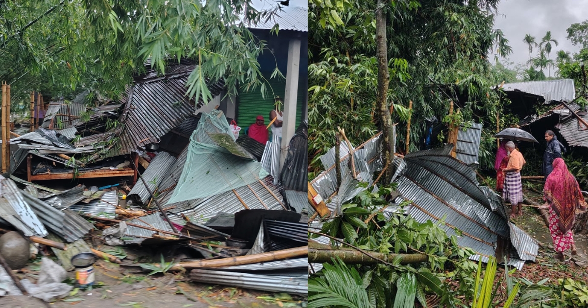 নীলফামারীর কিশোরগঞ্জে টর্নেডোর আঘাত ঘরবাড়ি বিধ্বস্ত