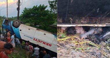 টাংগুয়ার হাওরে ঘুরতে এসে বাস নিয়ন্ত্রণ হারিয়ে খাদে পড়ে মা-মেয়ে নিহত হয়েছেন