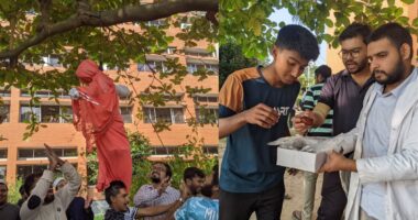 গণ বিশ্ববিদ্যালয়ে শেখ হাসিনার প্রতীকী ফাঁসি, শিক্ষার্থীদের মিষ্টি বিতরণ