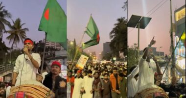 ‘হাদির গায়ে গুলি কেন ? প্রশাসন জবাব চাই, লাগছে গু’লি হাদির গায়, আমরা আছি লাখো ভাই’