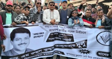 নাটোরে ধানের শীষের পক্ষে যুবদলের মিছিল