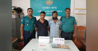 পূবাইলে ইয়াবাসহ দুই মাদক কারবারি গ্রেফতার, নগদ ১ লাখ ১৬ হাজার টাকা উদ্ধার