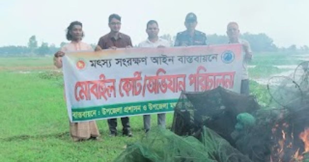 ঘাটাইলে ১২০ টি চায়না জাল জ্বদ ধ্বংস করা ভ্রাম্যমাণ আদালতের 