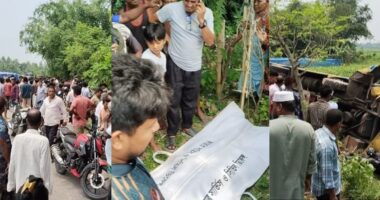 সড়ক দুর্ঘটনায় বাস উল্টে মোটরসাইকেল আরোহী নিহত, আহত ২০