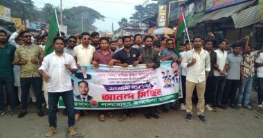 লালমোহন উপজেলা ও পৌরসভার ছাত্রদলের কমিটি হওয়ায় আনন্দ মিছিল