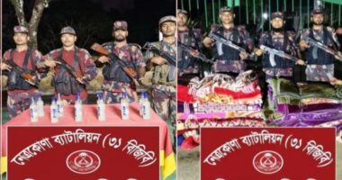 বিজিবির অভিযানে দুর্গাপুর সীমান্তে ভারতীয় কম্বল ও মদের চালান উদ্ধার
