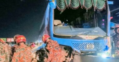 পদ্মা সেতু উত্তর থানার সামনে বাস ডিভাইডারে, আহত কয়েকজন