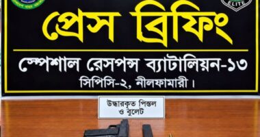 দিনাজপুরে পরিত্যক্ত অবস্থায় বিদেশি পিস্তল ও চার রাউন্ড গুলি উদ্ধার