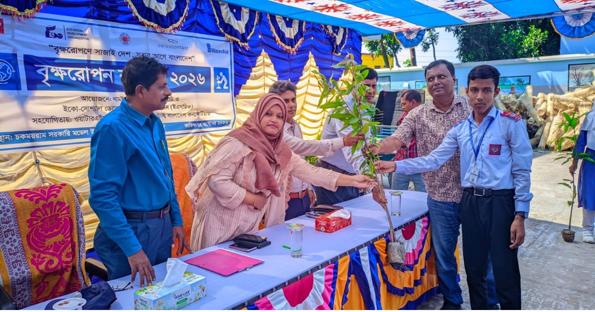 ধামইরহাটে বৃক্ষরোপণে চকময়রাম সরকারি মডেল শিক্ষার্থীরা