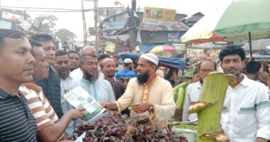 দ্রব্যমূল্য স্থিতিশীল রাখার বার্তা নিয়ে লালমোহনে স্বেচ্ছাসেবক দলের লিফলেট বিতরণ